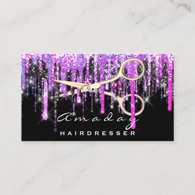 Professional Hairdresser Scissors Gold Hot Pink Business Card (Front)