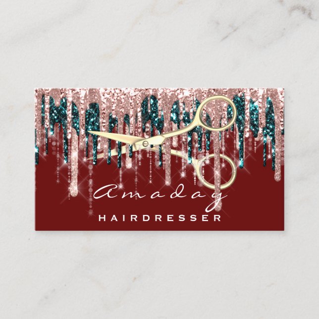 Professional Hairdresser Scissors Rose Burgundy Business Card (Front)