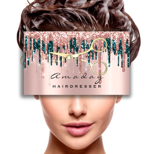 Professional Hairdresser Scissors Rose Teal Gold Business Card