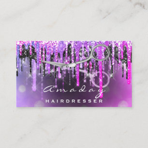 Professional Hairdresser Scissors Silver Drip Pink Business Card