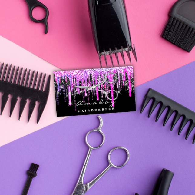 Professional Hairdresser Scissors Silver Hot Pink Business Card (Professional Hairdresser Scissors Silver Hot Pink Business Card)