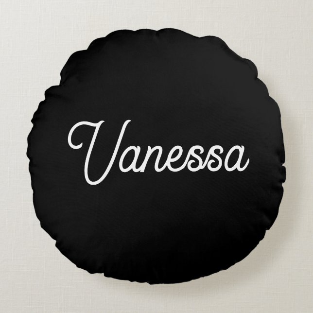 Professional handwriting name custom black round cushion (Front)