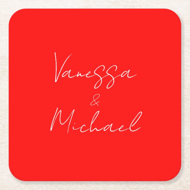 Professional handwriting name custom wedding square paper coaster (Front)