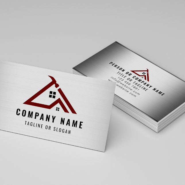 Professional Handyman Logo Metallic Construction Business Card (Creator Uploaded)