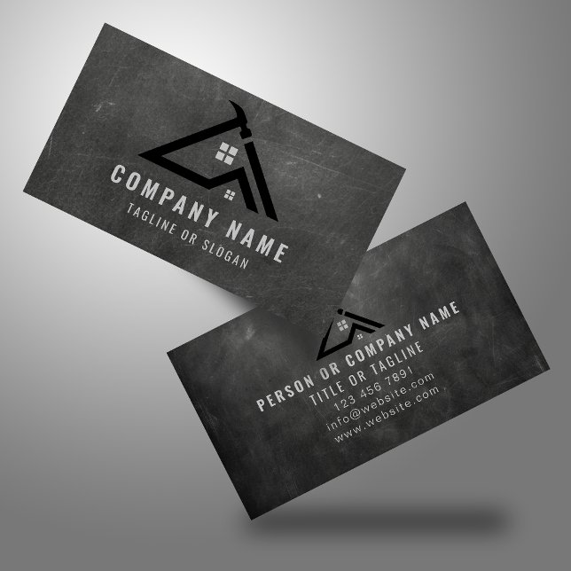 Professional Handyman Logo Monochrome Contractor Business Card (Creator Uploaded)