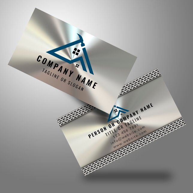 Professional Handyman Logo Shiny Metal Contractor Business Card (Creator Uploaded)