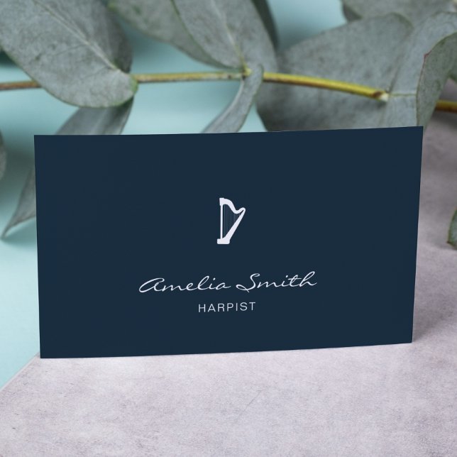 Professional Harpist Minimal Elegant Navy Blue Business Card (Creator Uploaded)