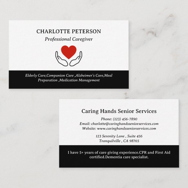 Professional Health Caregiver Business Card (Front/Back)