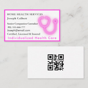 Professional Health Caregiver Medical QR Code pink Business Card