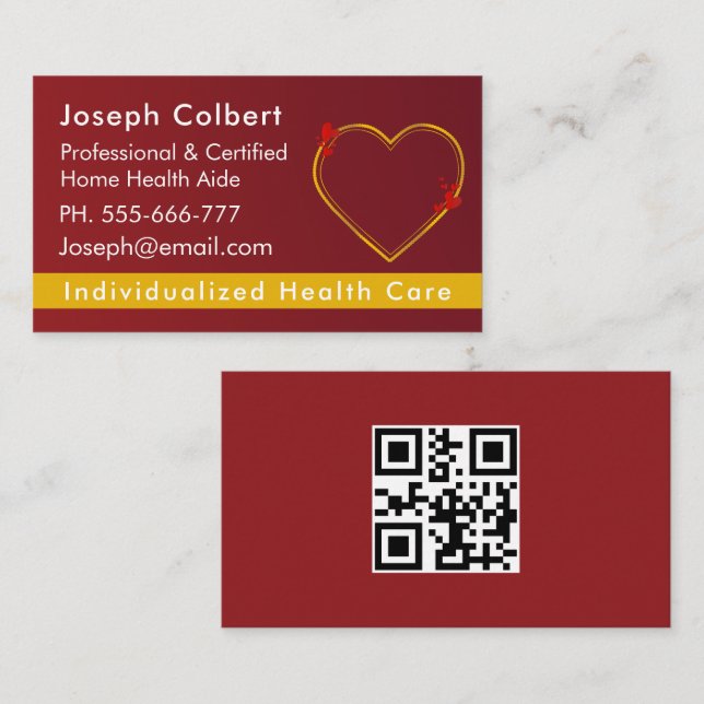 Professional Health Caregiver qr code Business Card (Front/Back)
