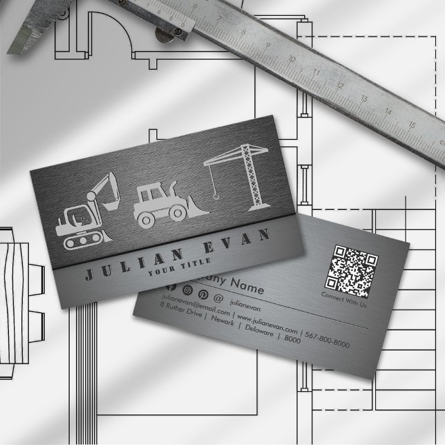 Professional Heavy Construction Equipment Metal Business Card (Professional Heavy Construction Equipment Metal Business Card )