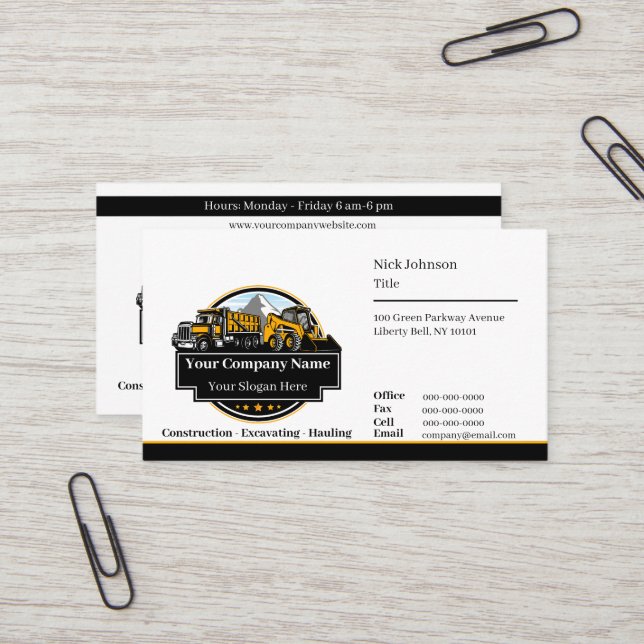 Professional Heavy Equipment Construction Company  Business Card (Front/Back In Situ)