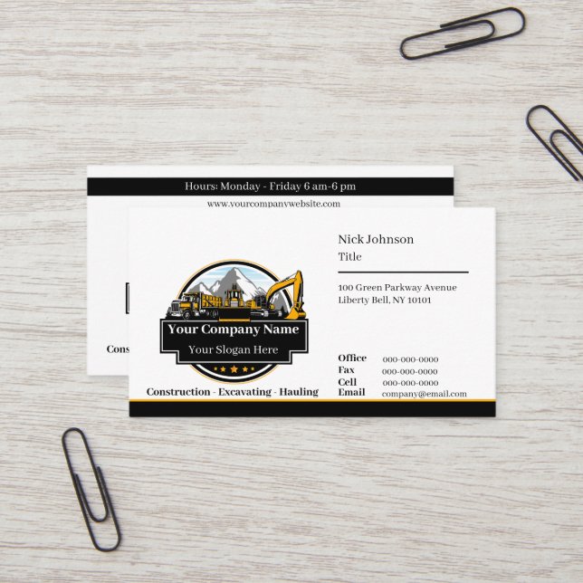 Professional Heavy Equipment Construction Company  Business Card (Front/Back In Situ)