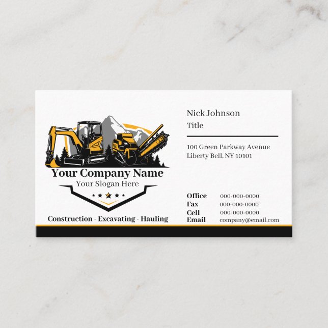 Professional Heavy Equipment Construction Company  Business Card (Front)