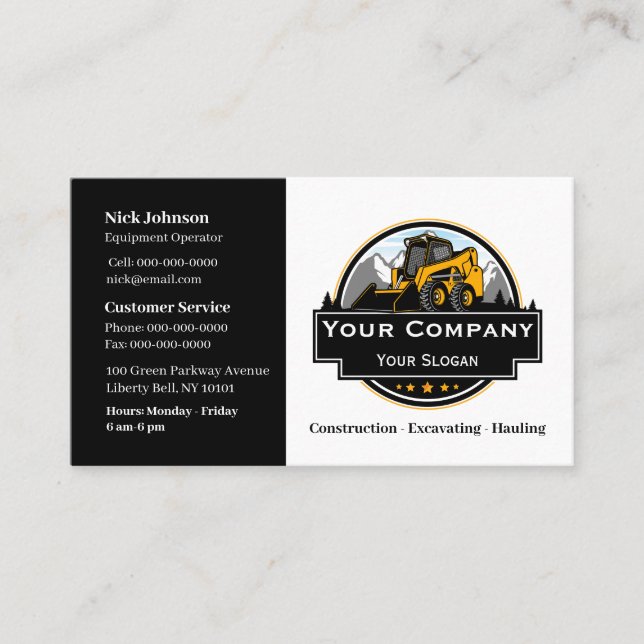 Professional Heavy Equipment Construction Company  Business Card (Front)