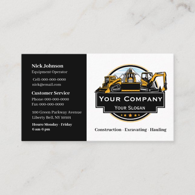 Professional Heavy Equipment Construction Company  Business Card (Front)