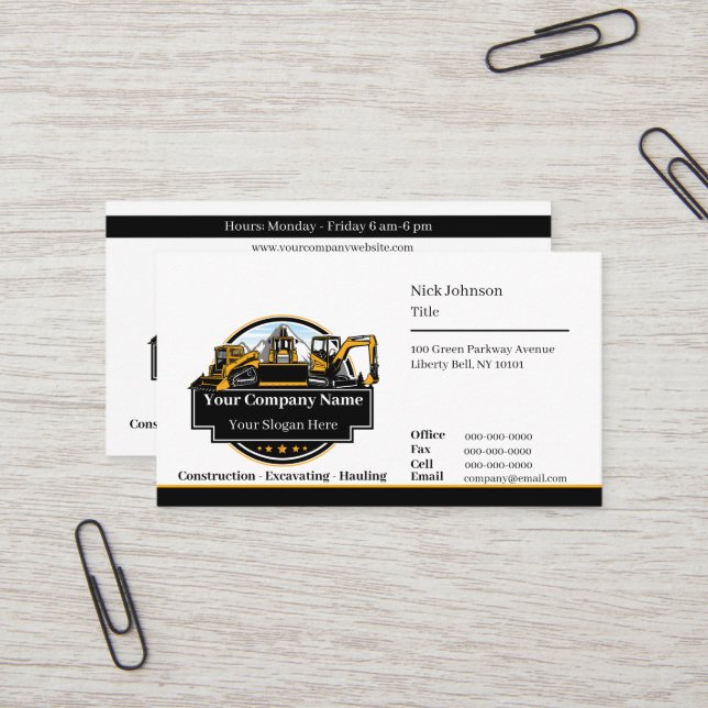 Professional Heavy Equipment Construction Company  Business Card (Front/Back In Situ)
