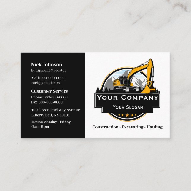 Professional Heavy Equipment Construction Company  Business Card (Front)