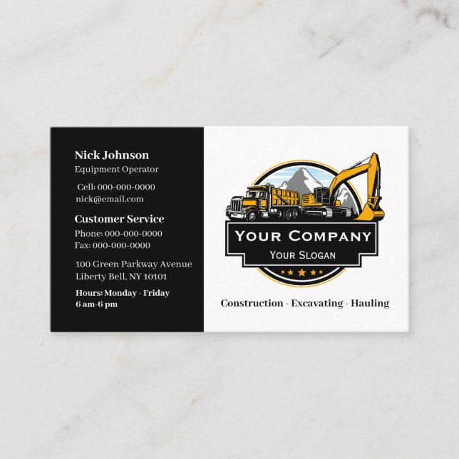 Professional Heavy Equipment Construction Company  Business Card (Front)