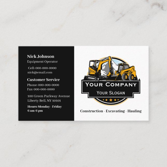 Professional Heavy Equipment Construction Company  Business Card (Front)