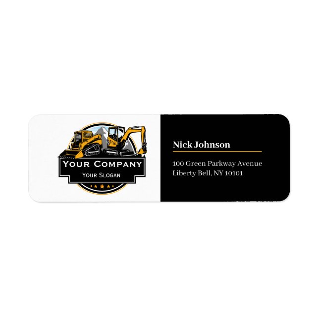 Professional Heavy Equipment Construction Company  Return Address Label (Front)