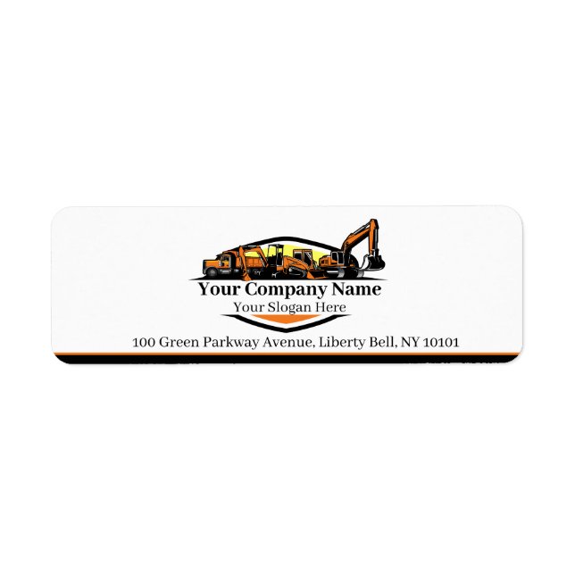 Professional Heavy Equipment Construction Company  Return Address Label (Front)