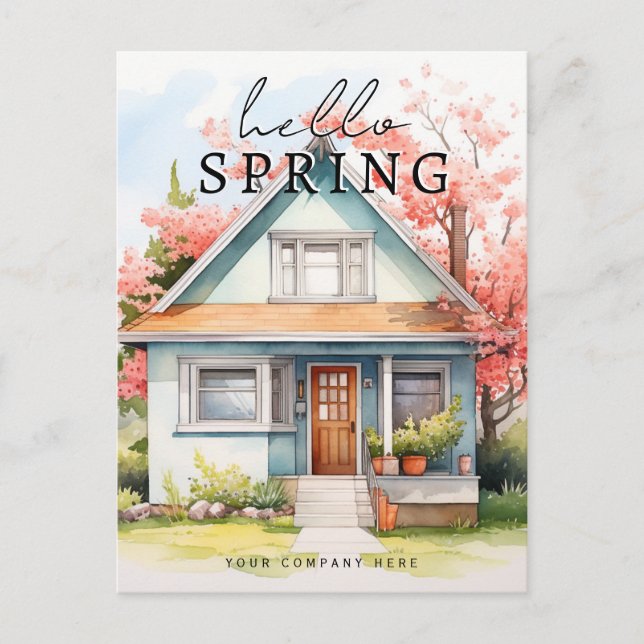 Professional Hello Spring Watercolor House Realty Postcard (Front)