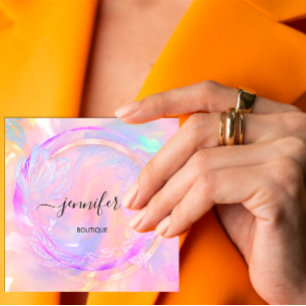 Professional Holographic Floral QR Code Logo  Square Business Card