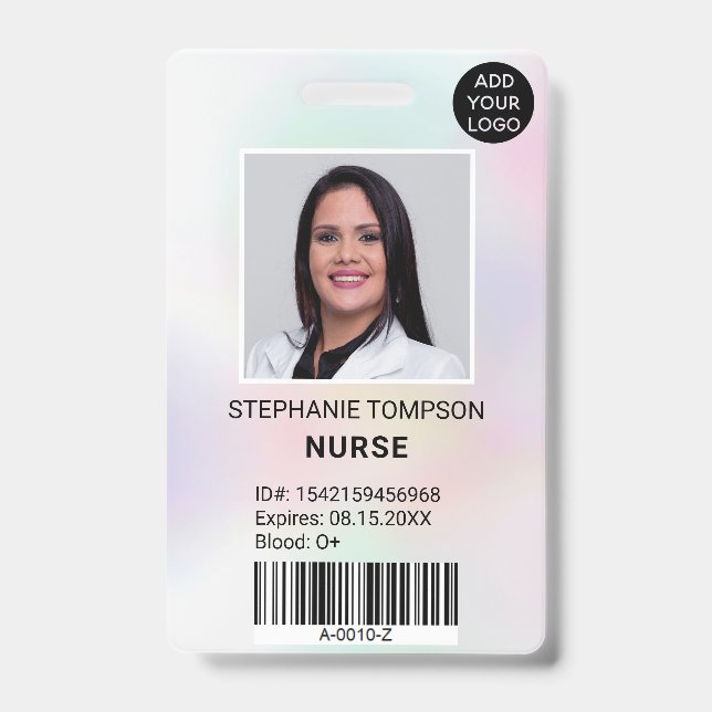Professional holographic nurse photo logo code ID badge (Front)