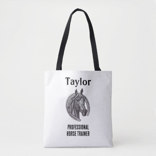 Professional Horse Trainer Black White Equine Tote Bag (Front)