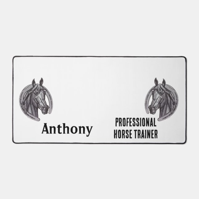 Professional Horse Trainer Black White Sketch Mare Desk Mat (Front)