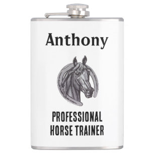 Professional Horse Trainer Black White Sketch Mare Hip Flask