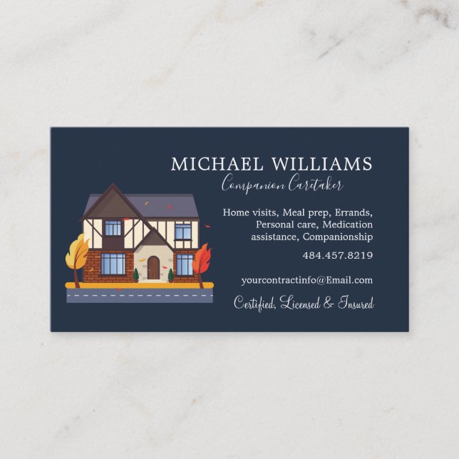 Professional House Caregiver Services Business Card (Front)