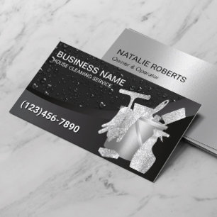 Professional House Cleaning Black Water Drops Business Card