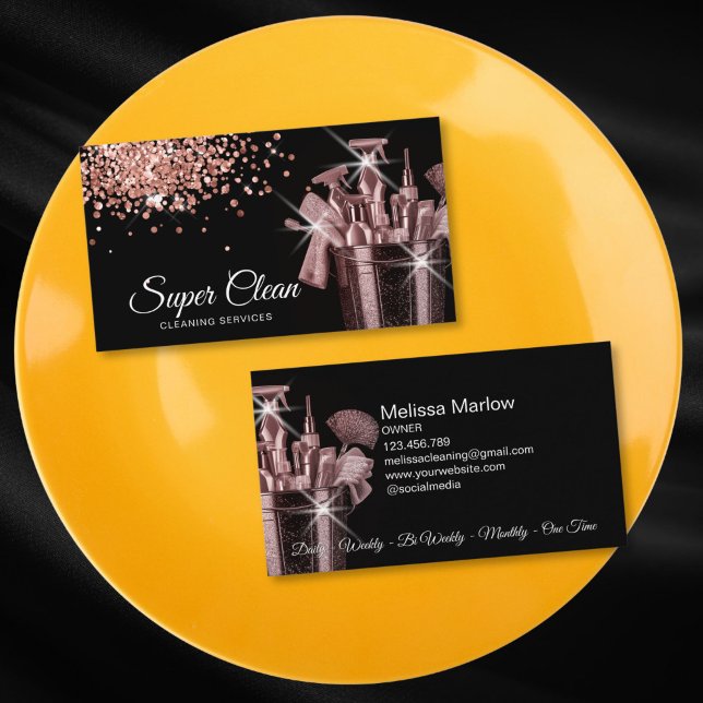 Professional House Cleaning Housekeeping Business Card (ROSE GOLD CLEANING TOOLS)