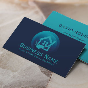 Professional House Cleaning Navy Teal Housekeeping Business Card
