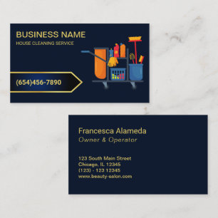 Professional House Cleaning Rose Navy Blue Business Card