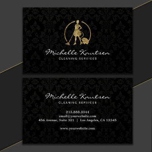 Professional House Cleaning Service Black Damask Business Card