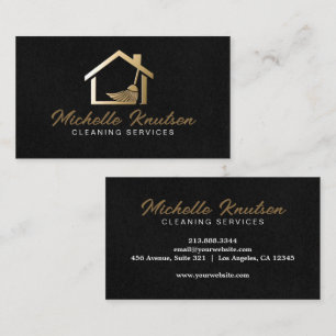 Professional House Cleaning Service black Gold Bus Business Card