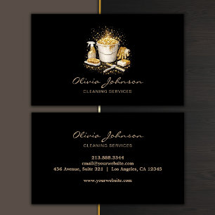 Professional House Cleaning Service black Gold     Business Card