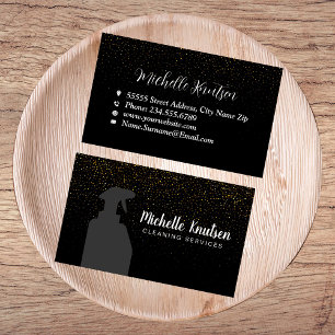 Professional House Cleaning Service black Gold Business Card