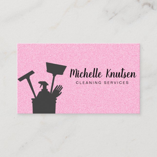Professional House Cleaning Service Hot Pink Business Card (Front)