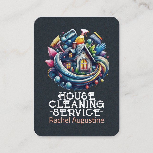Professional House Cleaning Service Housekeeping Business Card (Front)