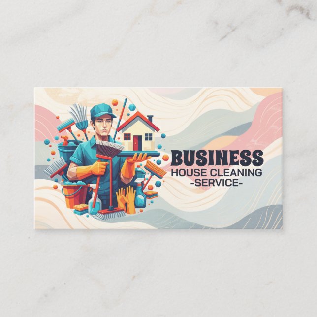 Professional House Cleaning Service Housekeeping Business Card (Front)
