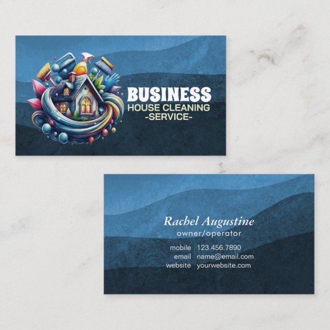 Professional House Cleaning Service Housekeeping Business Card (Front/Back)