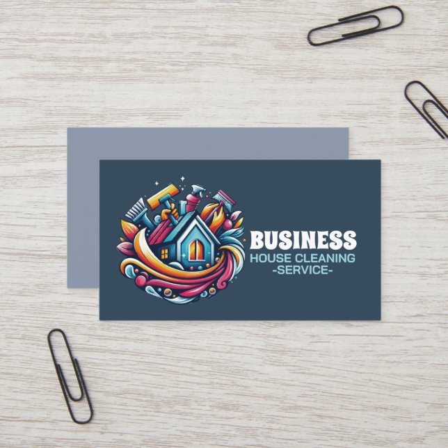 Professional House Cleaning Service Housekeeping Business Card (Front/Back In Situ)