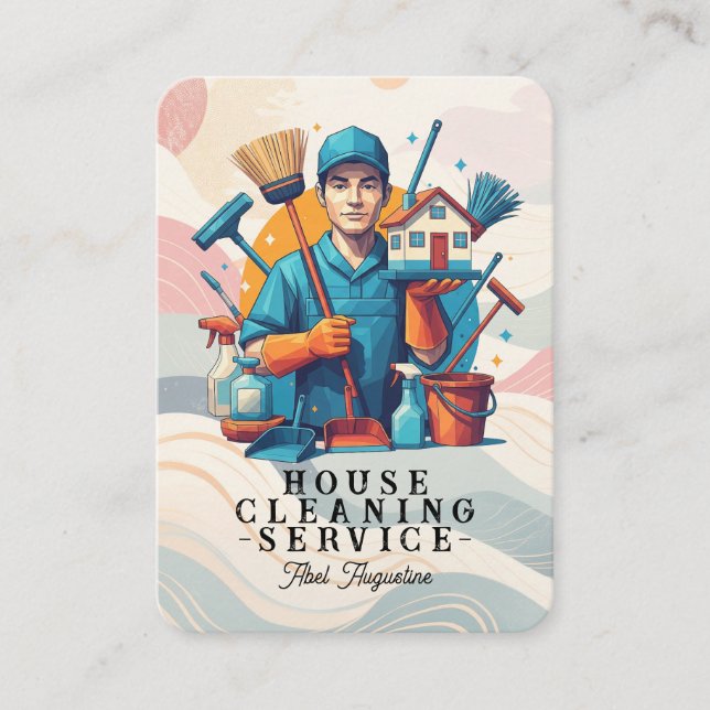 Professional House Cleaning Service Housekeeping Business Card (Front)
