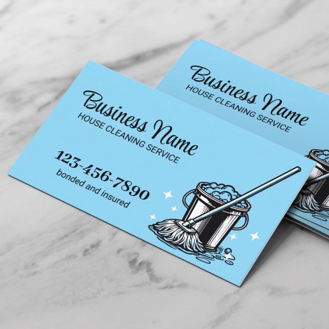 Professional House Cleaning Service Light Blue Business Card (Creator Uploaded)