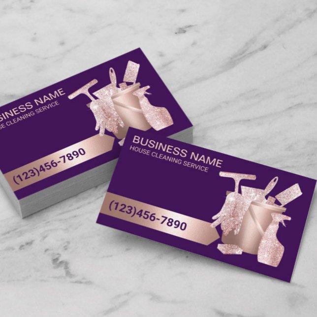 Professional House Cleaning Service Modern Purple Business Card (Creator Uploaded)