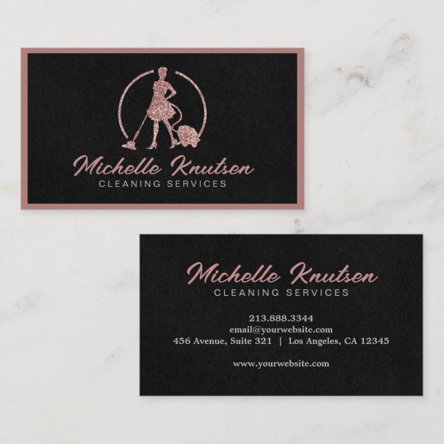 Professional House Cleaning Service pink glitter   Business Card (Front/Back)